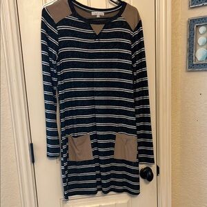 Cato Black and Tan Striped Long Sleeve Dress